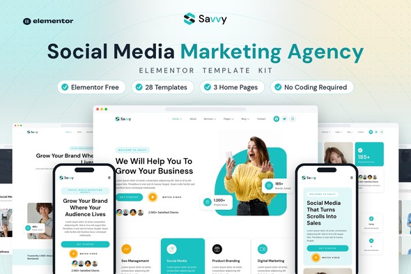 Savvy – Social Media Marketing Agency Elementor Template Kit
