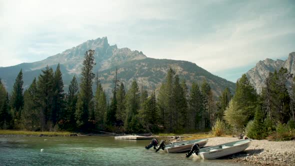 The Grand Tetons from the water in Jenny Lake