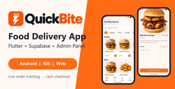 QuickBite | Flutter Food Delivery App with Supabase Backend and Admin Panel