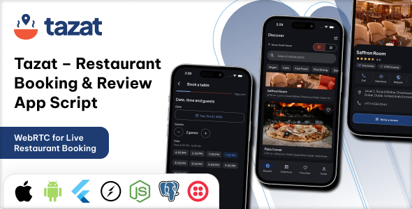 Tazat - Restaurant Booking App with Admin & Vendor Panel