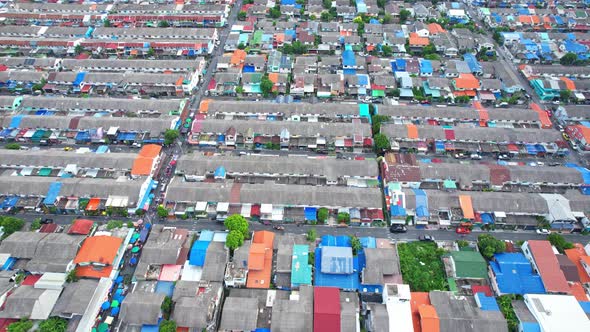 An aerial view over a large residence. drones. 4K