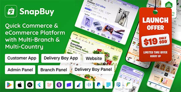 SnapBuy | Hyperlocal Quick Commerce and eCommerce With Flutter App, NextJs PWA Web and Laravel Panel