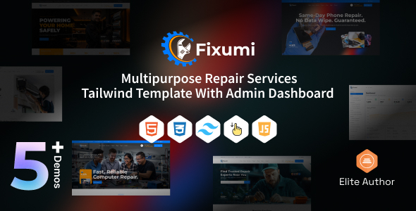 Fixumi – Multipurpose Repair Services Tailwind Template With Admin Dashboard