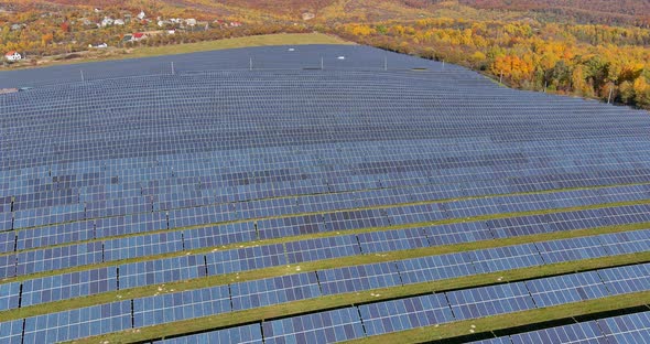 Aerial View of Solar Panels with Renewable Green Alternative Energy