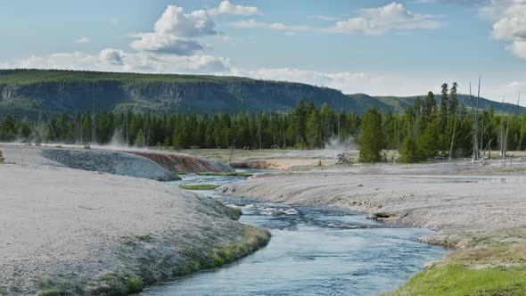 Cinematic Firehole River Landscape in Yellowstone National Park USA  Travel