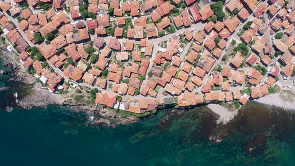 Aerial view of the old town of Sozopol. Sozopol is an ancient seaside town near Burgas, Bulgaria