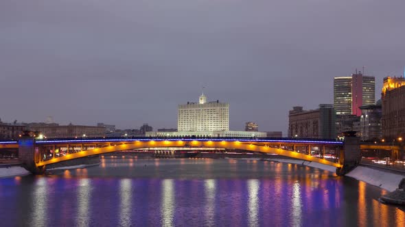 Government House of Russian Federation Day To Night Timelapse Hyperlapse, Moscow