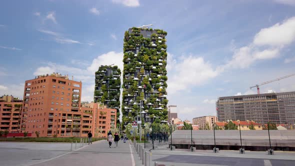 Dolly Shot of Milan Building Vertical Forest