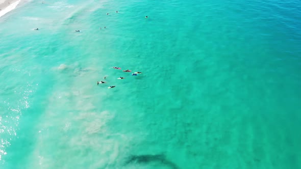 Aerial view of a Surfers at a Beach in Australia