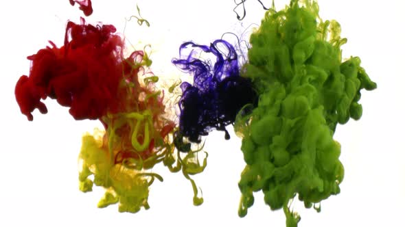 Colorful Ink Paint Drops Spreading In Water 