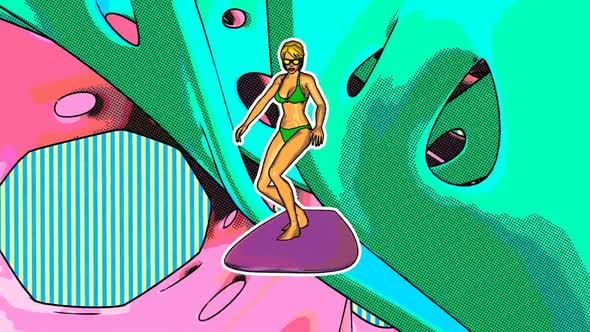 Cartoon surfer girl