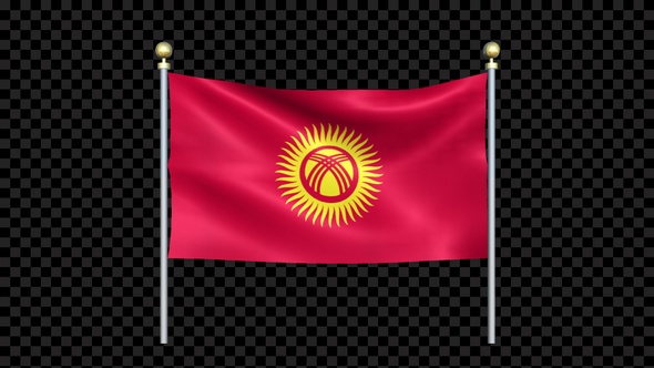 Flag Of Kyrgyzstan Waving In Double Pole Looped