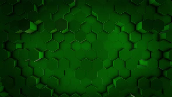 Green geometrical figures stacked in rows