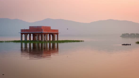 Romantic Jal Mahal Water Palace at Sunrise in Jaipur, Rajasthan, India