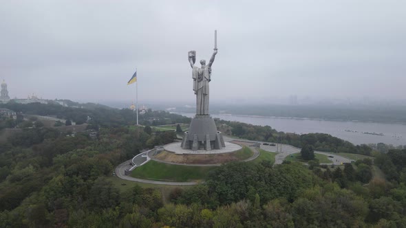 Kyiv, Ukraine Aerial View in Autumn : Motherland Monument. Kiev