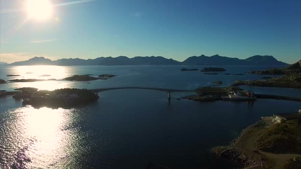 Bridge against the sun, aerial view