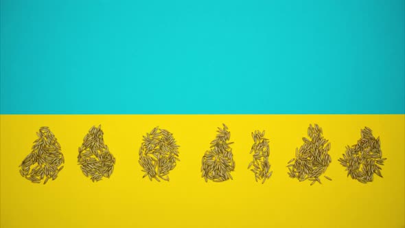 The Word UKRAINE from Wheat Grains That Turn Into the Word FREEDOM and Dove of Peace. Stop Motion