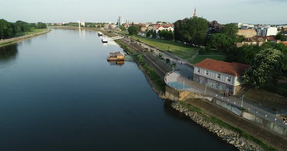 Aerial view of Drava river in Osijek, Croatia.