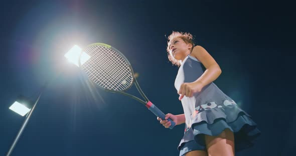 Teenage Girl Excited Tennis Win. Young Female Sportsman Celebrates Won Match, 