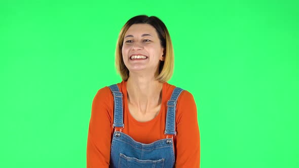 Girl Waiting in Anticipation with Pleasure. Green Screen