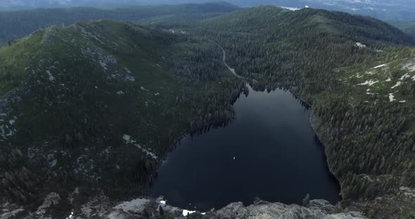 Overhead aerial shot, Castle Lake in Shasta-Trinity National Forest, California