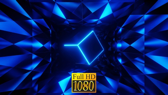 Flying Blue Cube In The Tunnel HD
