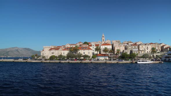 Town In Croatia Form Boat Sailing In The Adriatic Sea At Summer. - POV