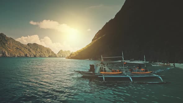 Closeup Traditional Passenger Boat at Sand Ocean Coast Aerial View