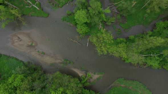 Meanders River Delta Dron Aerial Video Shot Inland Sandy Sand Alluvium Floodplain Forest Lowlands