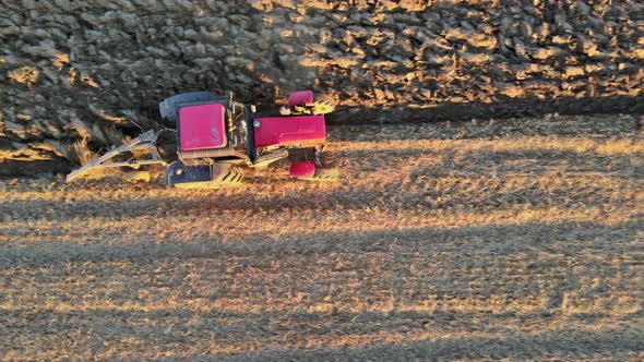 Tractor Cultivating Field Spring Ploughing Field Aerial View