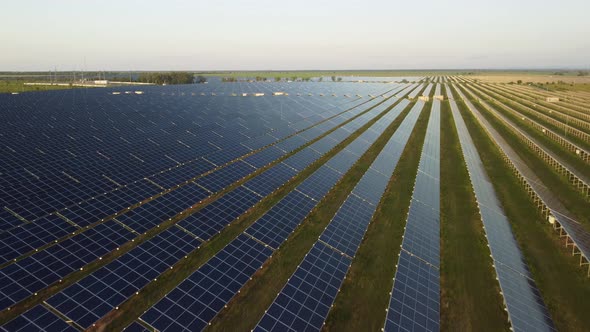 Aerial Top View of a Solar Panels Power Plant