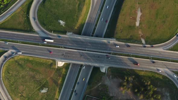 Aerial View of Car Traffic at the Interchange