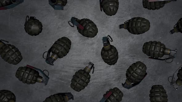 Hand grenades rotation on grey background
