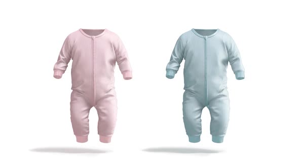 Blank blue and pink baby zip-up sleepsuit, looped rotation