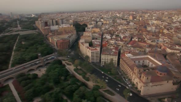 Aerial view of Valencia parks and city centre, Spain