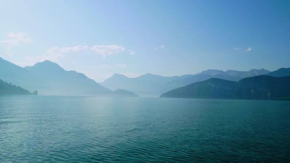 Early foggy morning on a very beautiful lake in switzerland.