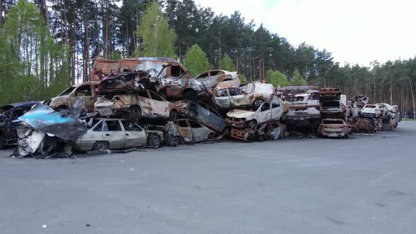 Many Shot and Burnt Cars in the City of Irpen Ukraine After the Russian Invasion During the War