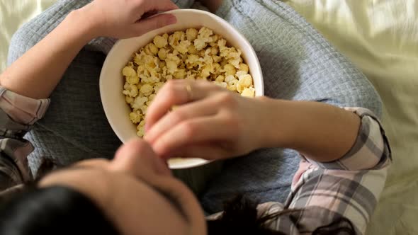Close Up Woman Hand Taking Popcorn