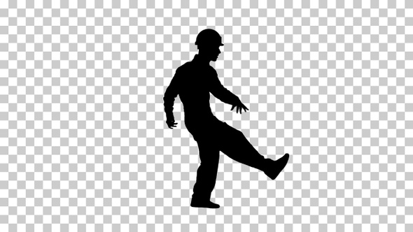 Silhouette Funky dancing by construction worker, Alpha Channel alt