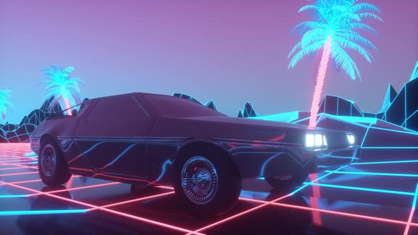 Retrofuturistic 80s Style sciFi Car Background