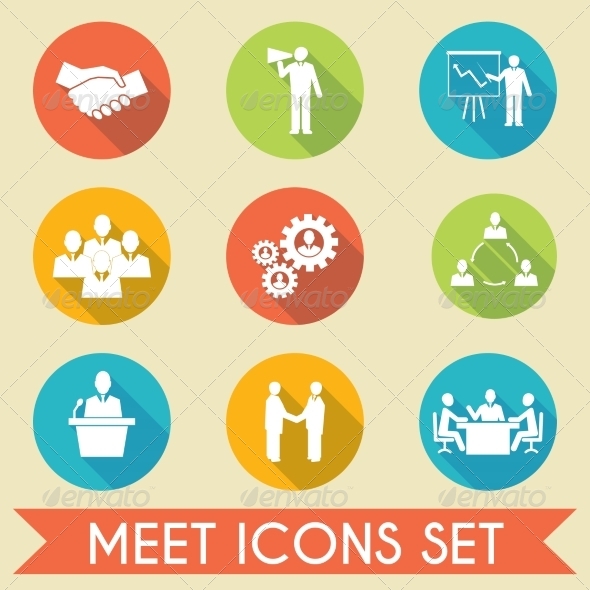 Meet Business Partners Icons Set