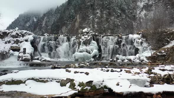 Waterfall in snow