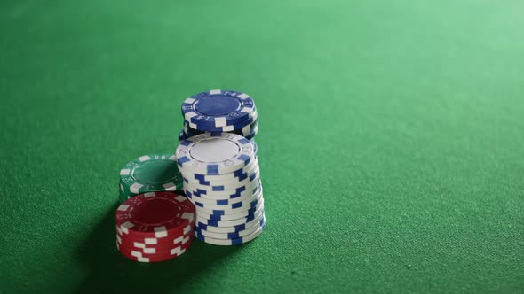 Two cards served in black jack game at casino with poker chips on the table