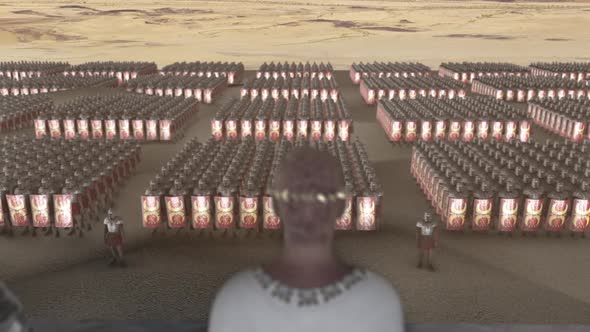 A Roman Emperor Looking At A Legion In A Formation