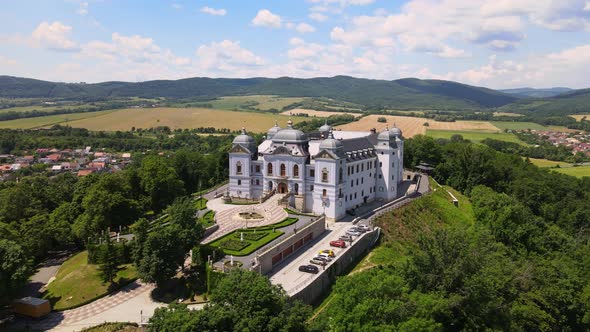 Aerial view of Halicsky Castle in the village of Halic in Slovakia