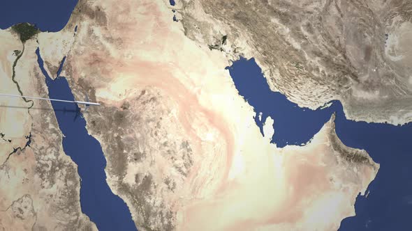 Route of a Commercial Plane Flying To Manama Bahrain