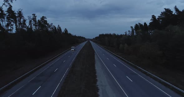 Aerial Landscape View Countryside Road Evening