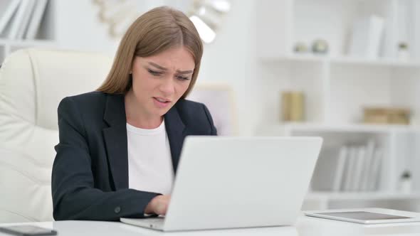 Worried Businesswoman with Laptop Feeling Stressed Anxiety