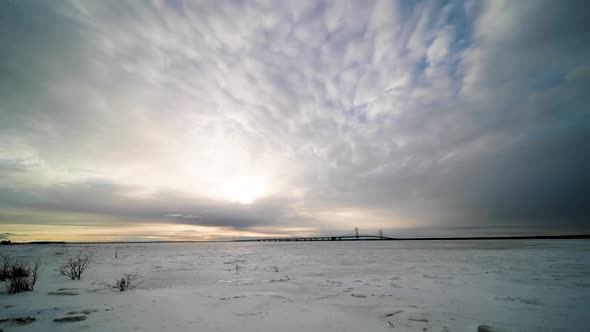 Morning time-lapse of the Mackinac Bridge in Michigan