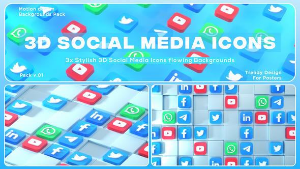 3 D Social Media Icons Flowing Backdrops